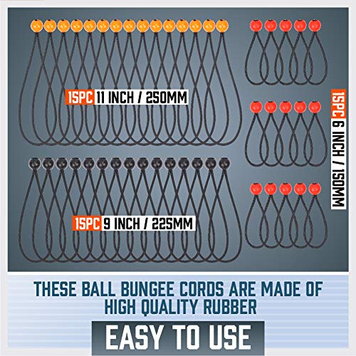 BRIMIX 45 pc Cuerdas elásticas con Bola, Pulpos tensores de Goma, Bungee Cord, Cuerda Tensor para Carpa, toldo, Tiendas de campaña, Equipaje, Lonas