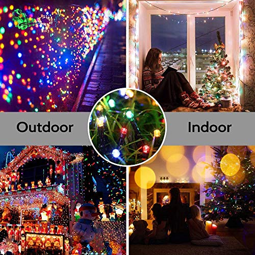 BrizLabs Cadena de Luces Navidad, 15M 100 LED Árbol de Navidad Luces de Hadas Exterior 8 Modos Impermeable Blanco Cálido Guirnarldas Luces Decorativas Interior para Navidad Fiestas Jardín (Multicolor)