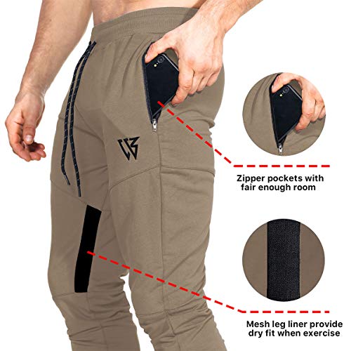 BROKIG Pantalones de Chándal de Gimnasio para Hombre Joggers Chándal Vertex para Jogging Pantalones para Correr con Bolsillos Beige M