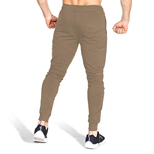 BROKIG Pantalones de Chándal de Gimnasio para Hombre Joggers Chándal Vertex para Jogging Pantalones para Correr con Bolsillos Beige M