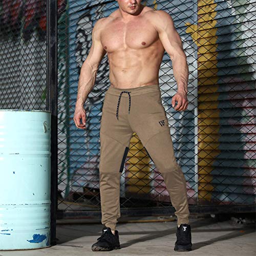 BROKIG Pantalones de Chándal de Gimnasio para Hombre Joggers Chándal Vertex para Jogging Pantalones para Correr con Bolsillos Beige M