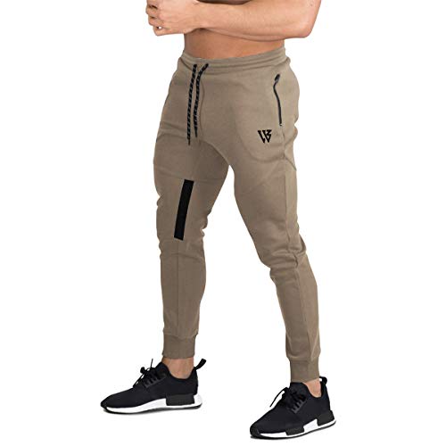 BROKIG Pantalones de Chándal de Gimnasio para Hombre Joggers Chándal Vertex para Jogging Pantalones para Correr con Bolsillos Beige M