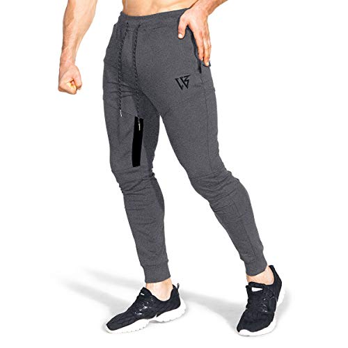 BROKIG Pantalones de Chándal de Gimnasio para Hombre Joggers Chándal Vertex para Jogging Pantalones para Correr con Bolsillos Gris Oscuro S