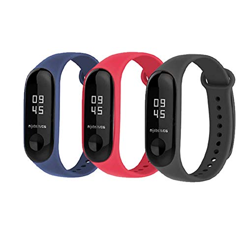 BRone Mi Band 3 4 Correas,3 Piezas Coloridos Impermeable Reemplazo Correas Reloj Silicona Banda para XIAOMI Mi Band 3 Correa para Xiaomi Mi Band 4 Pulsera Banda - Rojo Negro Azul