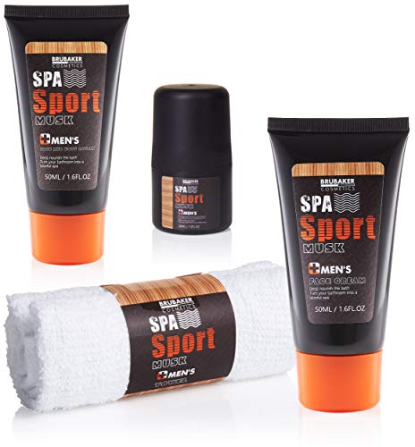 BRUBAKER Cosmetics Set de Cuidado para Hombres Spa Sport - 8 Piezas Kit de Regalo con Gel de Ducha, Champú, Desodorante, Crema Facial, Peeling, Loción Corporal, Jabón + Paño en Caja - Duchas Baño