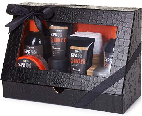 BRUBAKER Cosmetics Set de Cuidado para Hombres Spa Sport - 8 Piezas Kit de Regalo con Gel de Ducha, Champú, Desodorante, Crema Facial, Peeling, Loción Corporal, Jabón + Paño en Caja - Duchas Baño