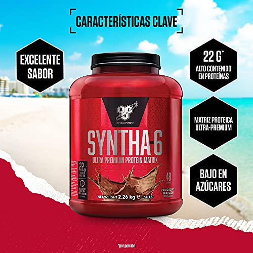 BSN Syntha 6 Ultra-Premium Proteínas en Polvo para Aumentar Masa Muscular y Recuperación, Chocolate, 48 Porciones, 2.26 kg