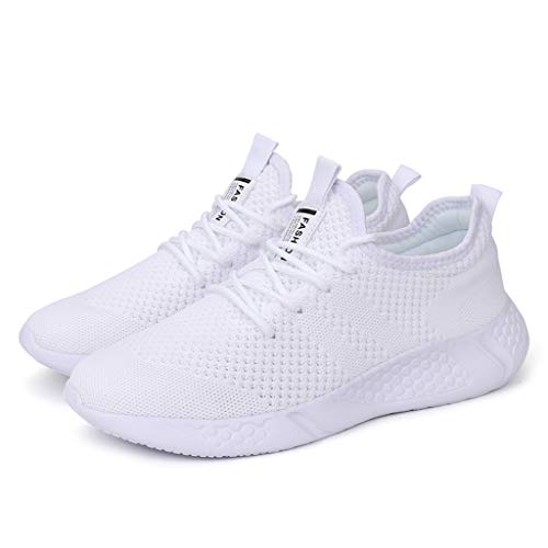 BUBUDENG Zapatillas de Running para Hombre Casual Tenis Asfalto Zapatos Deporte Fitness Gym Correr Gimnasio Deportives Transpirables Seguridad Atlético Trekking Bambas Plataform Sneakers Blanco EU46