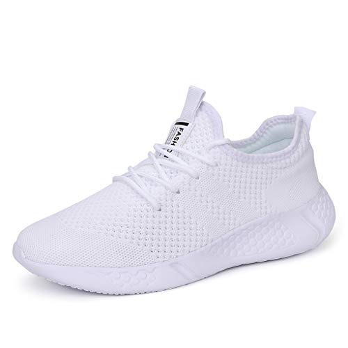 BUBUDENG Zapatillas de Running para Hombre Casual Tenis Asfalto Zapatos Deporte Fitness Gym Correr Gimnasio Deportives Transpirables Seguridad Atlético Trekking Bambas Plataform Sneakers Blanco EU46