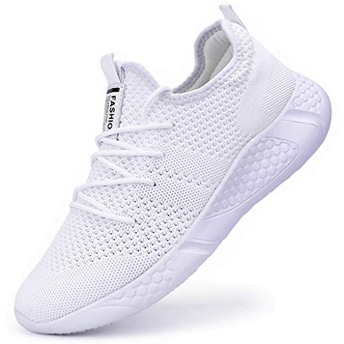 BUBUDENG Zapatillas de Running para Hombre Casual Tenis Asfalto Zapatos Deporte Fitness Gym Correr Gimnasio Deportives Transpirables Seguridad Atlético Trekking Bambas Plataform Sneakers Blanco EU46