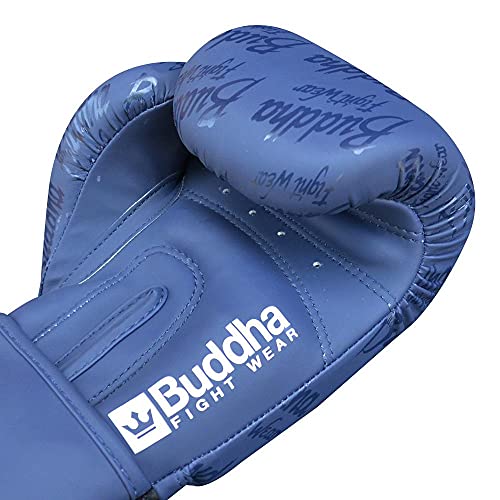 Buddha Fight Wear. Guantes de Entrenamiento y Combate, Special Edition, Fabricados a Mano , Boxeo, Muay Thai, Kick Boxing y MMA Modelo Top Premium Azul Navy Mate 14 Onzas