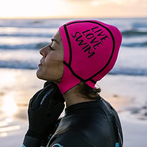 BUDDYSWIM Gorro de Natación de Neopreno 2.5 mm para Natación en Aguas Abiertas con Cierre de Velcro, Rosa (M)