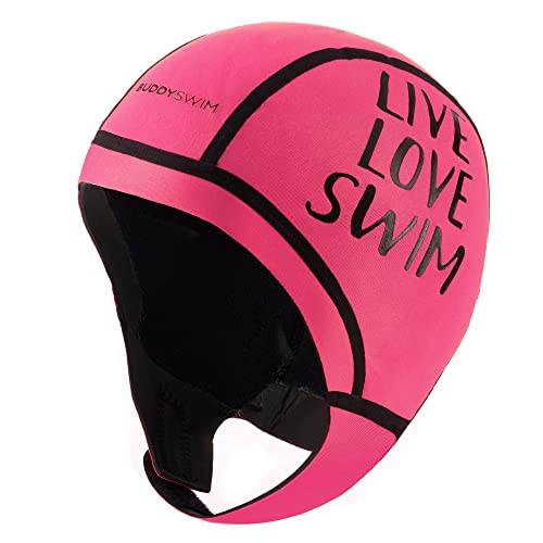 BUDDYSWIM Gorro de Natación de Neopreno 2.5 mm para Natación en Aguas Abiertas con Cierre de Velcro, Rosa (M)