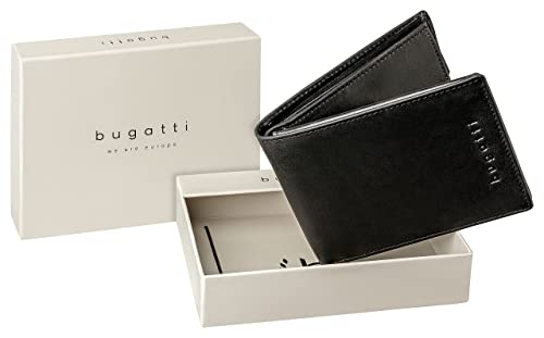 Bugatti Romano Cartera Hombre Piel con Seguridad RFID y Monedero - Negro