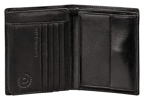 Bugatti Romano Cartera Hombre Piel con Seguridad RFID y Monedero, Vertical - Negro