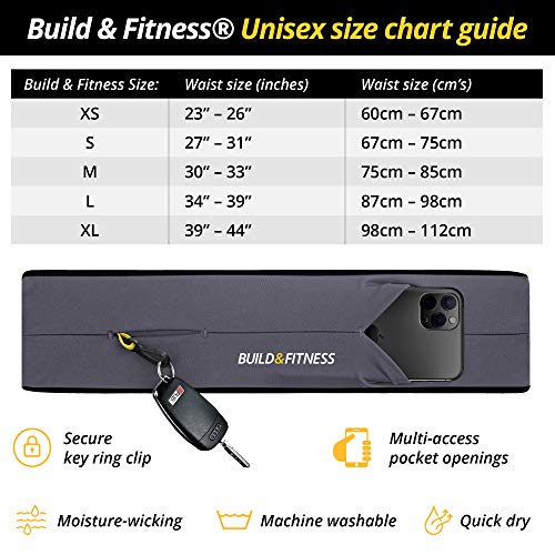 Build and Fitness Cinturón de Correr y Aptitud cinturón, Funda cinturón con Clip para Llaves, Adapta tu iPhone 6,7,8 Plus, X. para Gimnasio