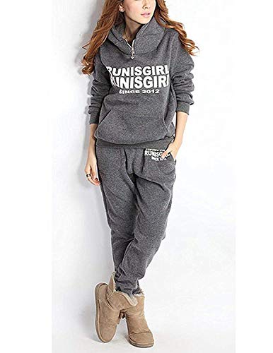 BUOYDM 3piezas Chándales para Mujer Conjuntos Deportivos Hoodie Sweatshirt con Capucha + Chaleco Chaqueta + Pantalones para Otoño e Invierno, Gris XL