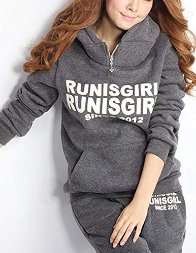 BUOYDM 3piezas Chándales para Mujer Conjuntos Deportivos Hoodie Sweatshirt con Capucha + Chaleco Chaqueta + Pantalones para Otoño e Invierno, Gris XL