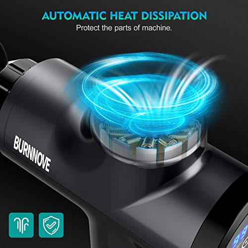 BURNNOVE Masajeadores Eléctricos de Mano Músculo de Masaje Portátil 2500mAh 99 Velocidades Bajo Ruido Pantalla Táctil LED con 7 Cabezas Reemplazables Bolsa de Almacenamiento