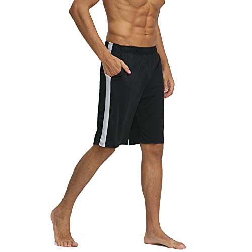 BUYJYA Pantalones cortos deportivos activos para hombre, paquete de 5 o 3 para entrenamiento, baloncesto, fútbol, bádminton ejercicio, correr, gimnasio, Negro, verde militar, azul marino