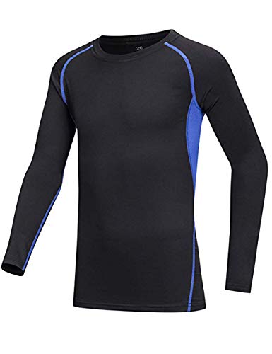 BUYKUD Ropa interior funcional de manga larga para niños, ropa interior deportiva para fútbol, entrenamiento, fitness, camiseta de compresión, juego de pantalones de compresión, azul, 134 cm-140 cm