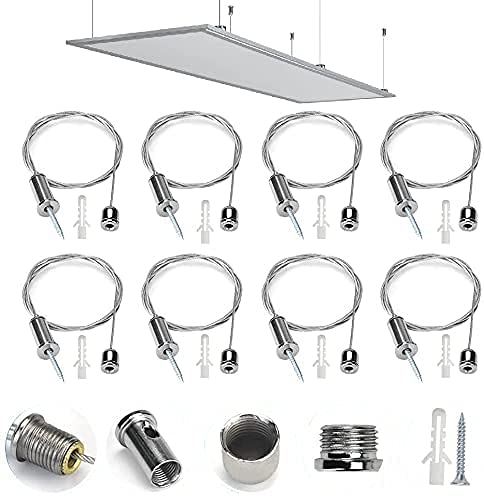 BUZIFU Kit de Suspensión Paneles LED Cable de Suspensión Acero Inoxidable 1,5 mm x 1 m Cuerda de Candelabro Soporte de Lámpara para Lámparas de Techo LED 8 Piezas Cuerda de Suspensión Posicionada