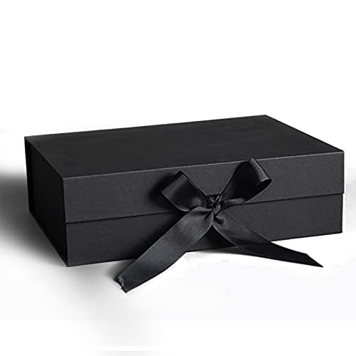 Bymivofun Caja de regalo con lazo, Caja negra con tapa, Caja de regalo con cinta, Caja decorativa de regalo, Caja de envoltura de regalo, para regalo, cumpleaños, aniversario, Navidad