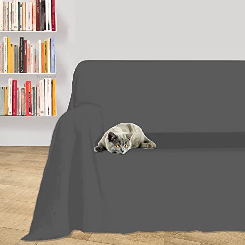 Byour3® Funda De Sofá 3 2 4 1 Plazas 100% Algodón Puro Ligero Rectangular Tela Sofa Cubre Todo Recubrimiento Sofás También por Forma de L U Chaise Longue Derecho Izquierdo (Gris Antracita, 4 Plazas)