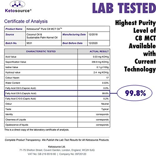 C8 MCT Aceite Puro | Produce 3 X Más Cetonas Que Otros MCT Aceites | Triglicéridos de Acido Caprílico | Paleo y Vegano Amistoso | Botella Sin BPA | Ketosource®