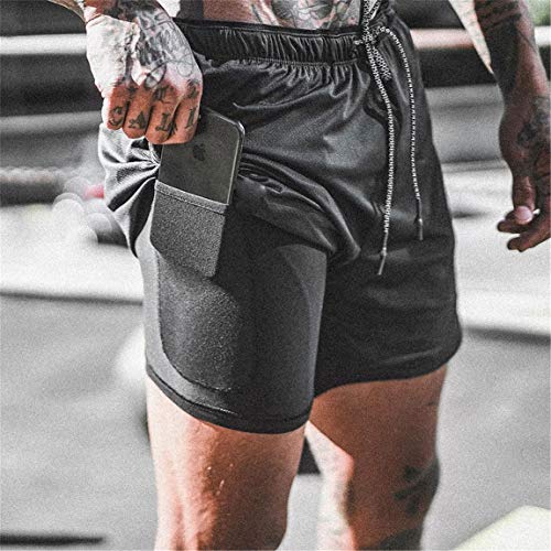 Cabeen 2 en 1 Pantalon Corto de Deporte para Hombre e Fitness Bodybuilding Pantalones de Tenis con Bolsillos