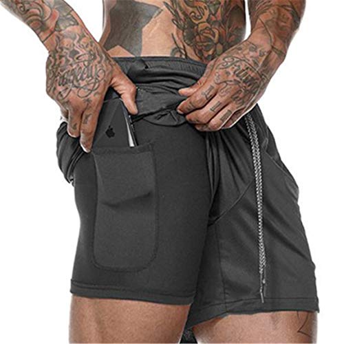 Cabeen 2 en 1 Pantalon Corto de Deporte para Hombre e Fitness Bodybuilding Pantalones de Tenis con Bolsillos