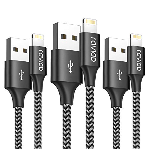 Cable Cargador iPhone, [3Pack 2M] Cable Lightning Carga Rápida Trenzado de Nylon Compatible con iPhone 11 Pro XS MAX XR X 8 Plus 7 Plus 6S 6 Plus 5 5S 5C SE - Negro