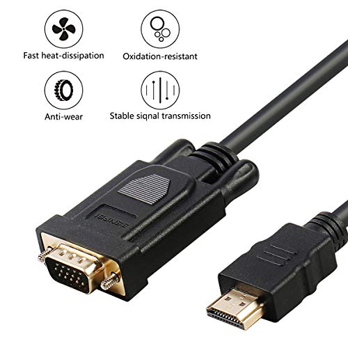 Cable HDMI a VGA, BENFEI Chapado en Oro Macho a Macho para Ordenador, portátil, PC, Monitor, proyector, HDTV, Chromebook, Raspberry Pi, Roku, Xbox y más, Negro 1,8 m