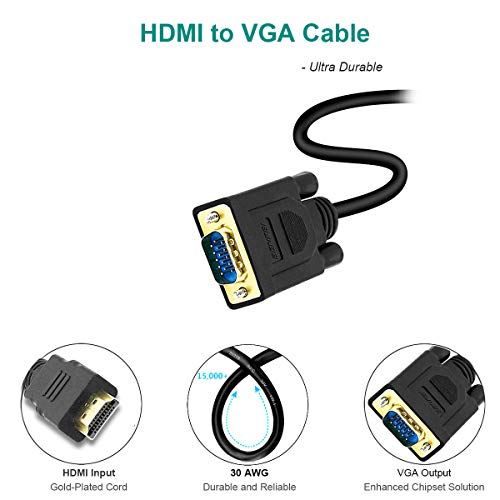 Cable HDMI a VGA, BENFEI Chapado en Oro Macho a Macho para Ordenador, portátil, PC, Monitor, proyector, HDTV, Chromebook, Raspberry Pi, Roku, Xbox y más, Negro 1,8 m