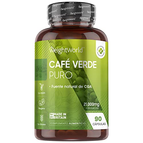 Café Verde Puro, Potente Fórmula 21000mg 90 Cápsulas Vegano - Suplemento Dietético Green Coffee 100% Natural, Fuente de Cafeína Pura, Vitamina B, Magnesio, Potasio, Manganeso Y Niacina, Dieta Keto