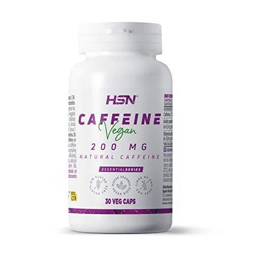 Cafeína Natural de HSN | 30 Cápsulas Vegetales de 200 mg de Cafeína Pura y Efecto Inmediato | Procedente de Granos de Café Verde | Suplemento Estimulante | No-GMO, Vegano, Sin Gluten