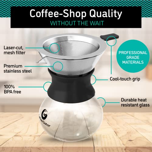 Cafetera de goteo"Pour Over" manual con filtro de café permanente de acero inoxidable y jarra. (300ml)