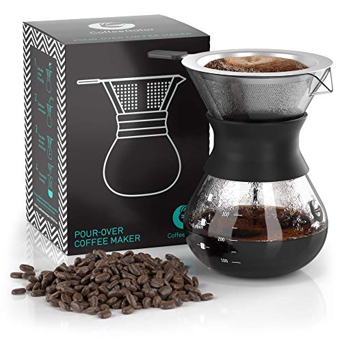 Cafetera de goteo"Pour Over" manual con filtro de café permanente de acero inoxidable y jarra. (300ml)