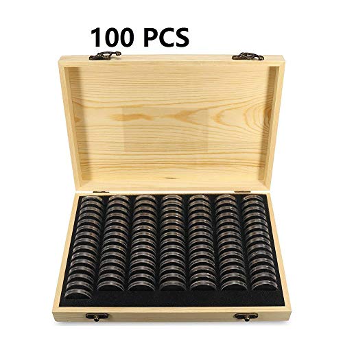 Caja de madera para guardar monedas, caja para monedas con cerradura, contenedor de almacenamiento universal para monedas, para suministros de colección conmemorativa de monedas, cuadrícula 50/100