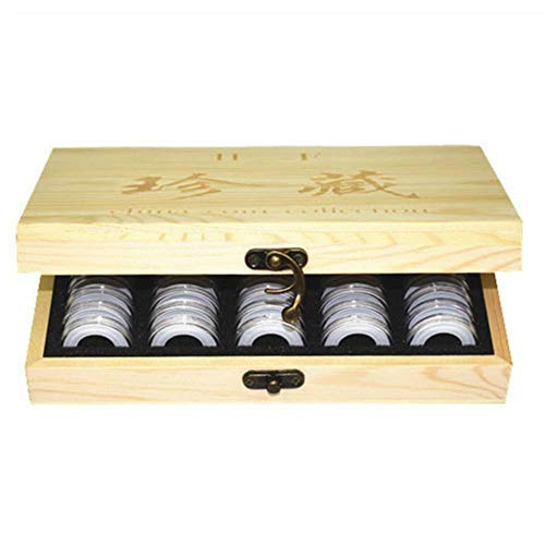 Caja de madera para guardar monedas, caja para monedas con cerradura, contenedor de almacenamiento universal para monedas, para suministros de colección conmemorativa de monedas, cuadrícula 50/100