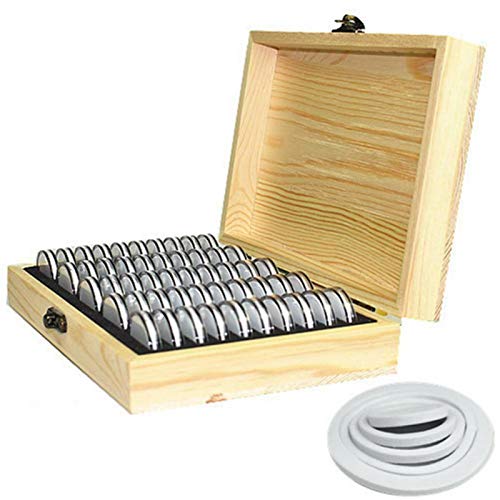 Caja de madera para guardar monedas, caja para monedas con cerradura, contenedor de almacenamiento universal para monedas, para suministros de colección conmemorativa de monedas, cuadrícula 50/100