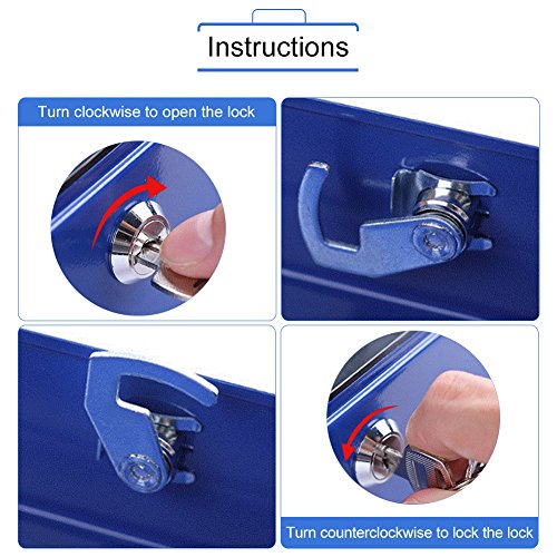 Caja fuerte portátil Cajas de caudales Caja de dinero pequeña con cerradura de llave, caja de seguridad portátil de almacenamiento de monedas de metal de doble capa(Azul)
