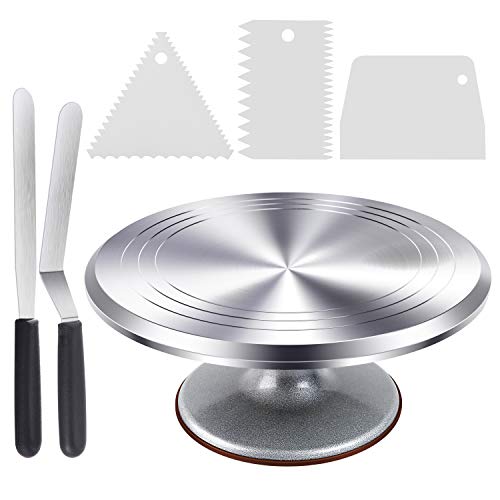 Cake Turntable Stand Soporte de Plato Giratorio, Ohuhu Juego de Accesorios para Hacer Pasteles de Plato Giratorio de aleación de Aluminio de 12 inch