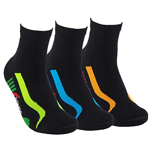 Calcetines (3 Pares) de RUNNING, CICLISMO, TENIS, PADEL,… Calcetines SIN COSTURAS unisex con puntera y talón reforzados. Calcetines de deporte anti-rozaduras y con gomas anti-presión. (Única, Negro)