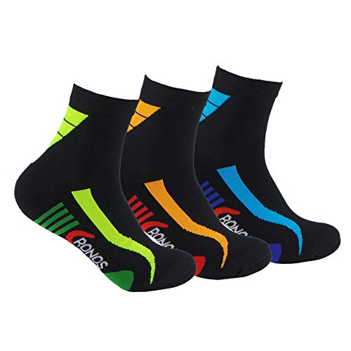 Calcetines (3 Pares) de RUNNING, CICLISMO, TENIS, PADEL,… Calcetines SIN COSTURAS unisex con puntera y talón reforzados. Calcetines de deporte anti-rozaduras y con gomas anti-presión. (Única, Negro)