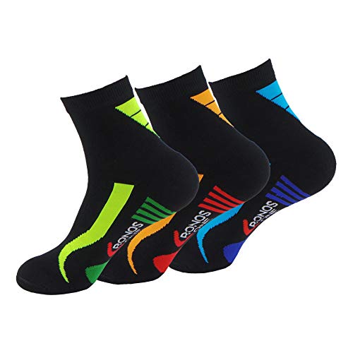 Calcetines (3 Pares) de RUNNING, CICLISMO, TENIS, PADEL,… Calcetines SIN COSTURAS unisex con puntera y talón reforzados. Calcetines de deporte anti-rozaduras y con gomas anti-presión. (Única, Negro)