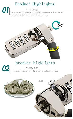 CaLeQi Cable de Seguridad con Cerradura de Combinación para Ordenador portátil, Ordenador, Monitor LCD, 2 m de Cable Negro (Bloqueo de Computadora)