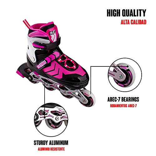 Calma Dragon Patines en Linea, Tamaño Ajustables, Profesionales para Adultos y Niños, 4 Ruedas, Skates, ABEC-7,Forro Interior, Rollers para Mujer y Hombre (Rosa, L)