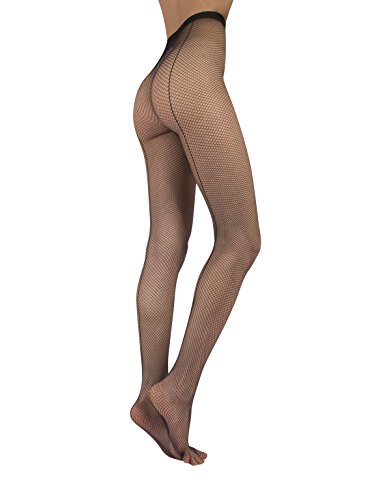 CALZITALY Medias de Rejilla con Costura Posterior| Medias Sexys | Naturales, Negras | Calcetería Italiana | (L/XL, Negro)