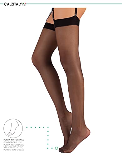 CALZITALY Medias para Liguero, Pantys Transparerentes de Mujer | S, M, L, XL, 2XL, 3XL, 4XL | Negro, Natural | 15 DEN | Made in Italy (S, Negro)